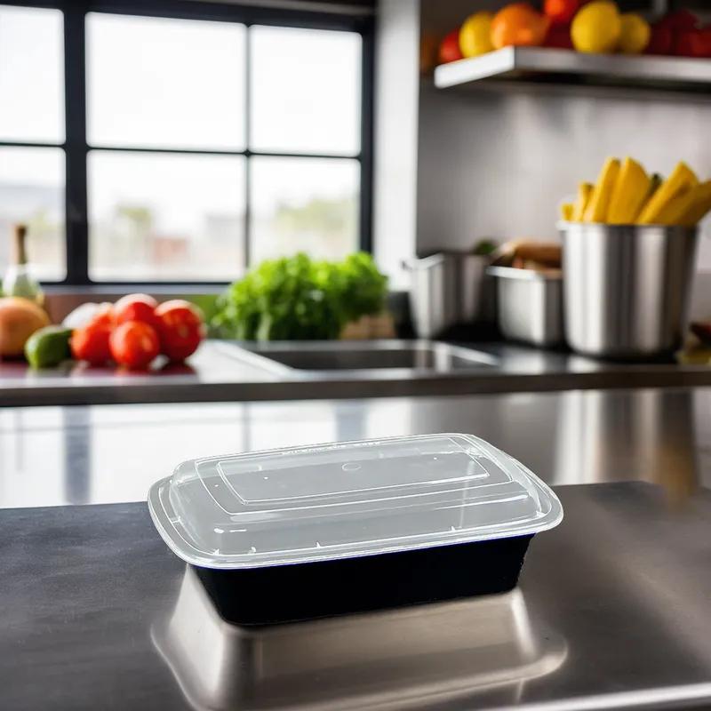 Victoria Bay Take-Out Container Base & Lid Combo 38 OZ Plastic Black Clear Rectangle 150/Case