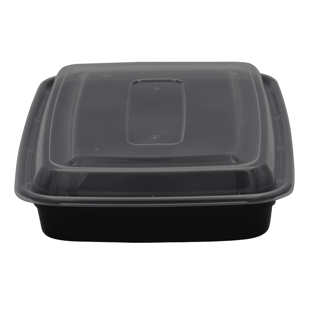 Victoria Bay Take-Out Container Base & Lid Combo 58 OZ Plastic Black Clear Rectangle 150/Case