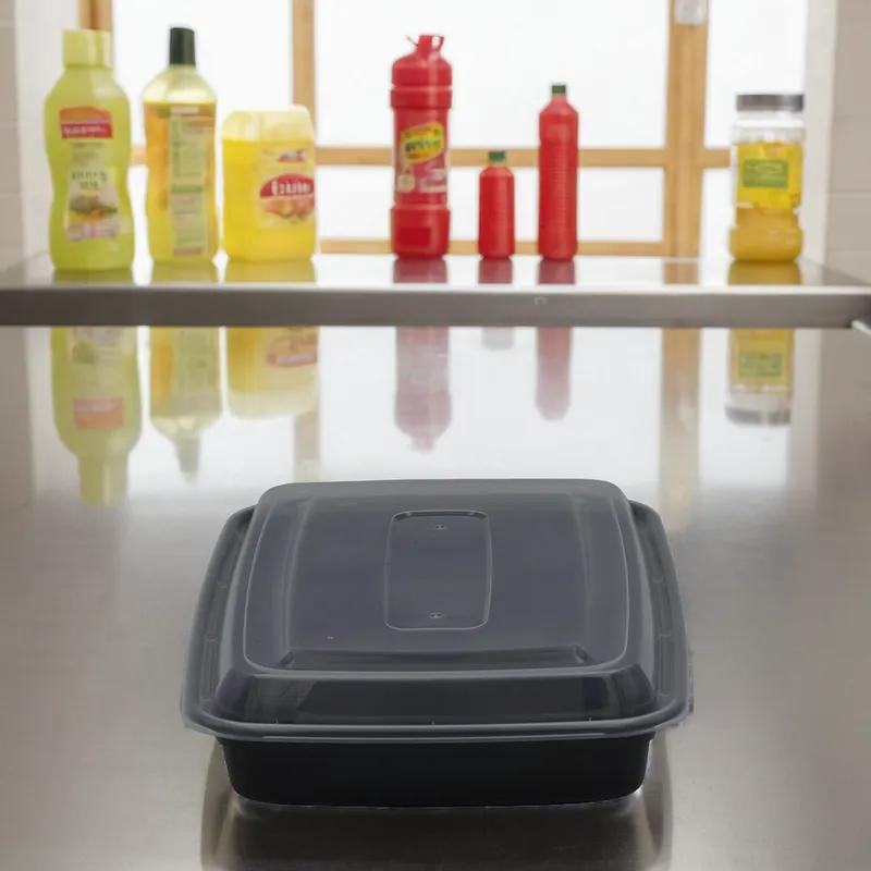 Victoria Bay Take-Out Container Base & Lid Combo 58 OZ Plastic Black Clear Rectangle 150/Case
