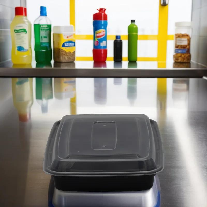 Victoria Bay Take-Out Container Base & Lid Combo 58 OZ Plastic Black Clear Rectangle 150/Case