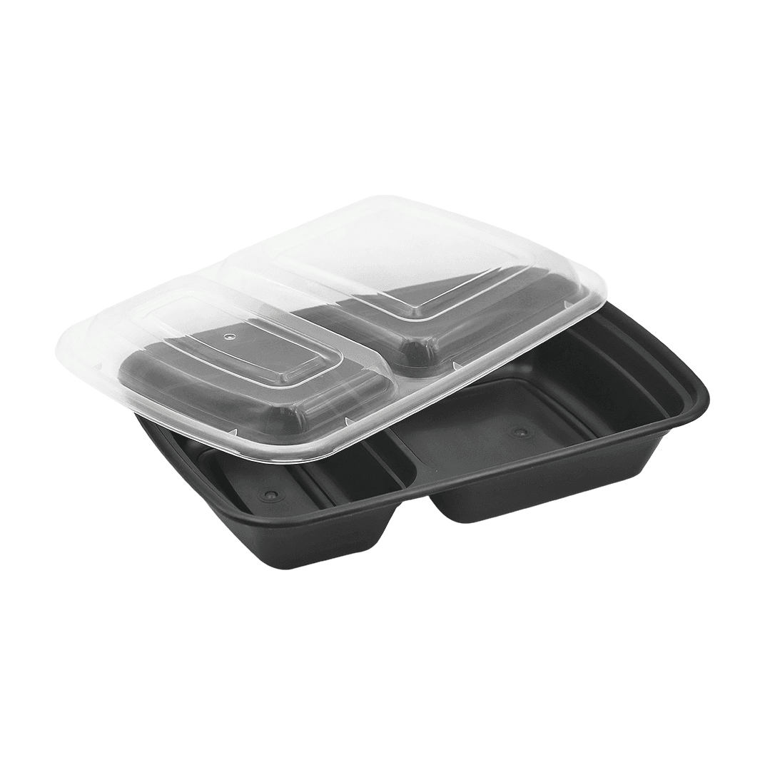 Victoria Bay Take-Out Container Base & Lid Combo 32 OZ 2 Compartment Plastic Black Clear 150/Case