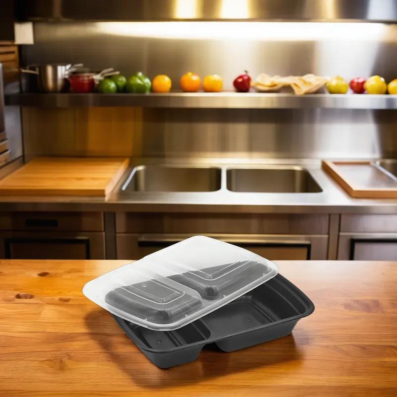 Victoria Bay Take-Out Container Base & Lid Combo 32 OZ 2 Compartment Plastic Black Clear 150/Case