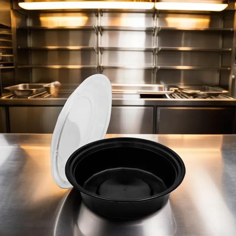 Victoria Bay Take-Out Container Base & Lid Combo 32 OZ Plastic Black Clear Round 150/Case