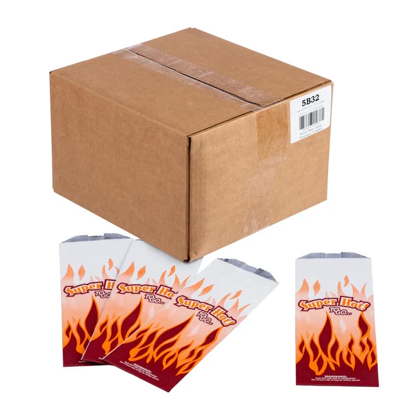 Bag 4X3.25X10 IN Foil-Lined Paper White Superhot Design Insulated 1000/Case