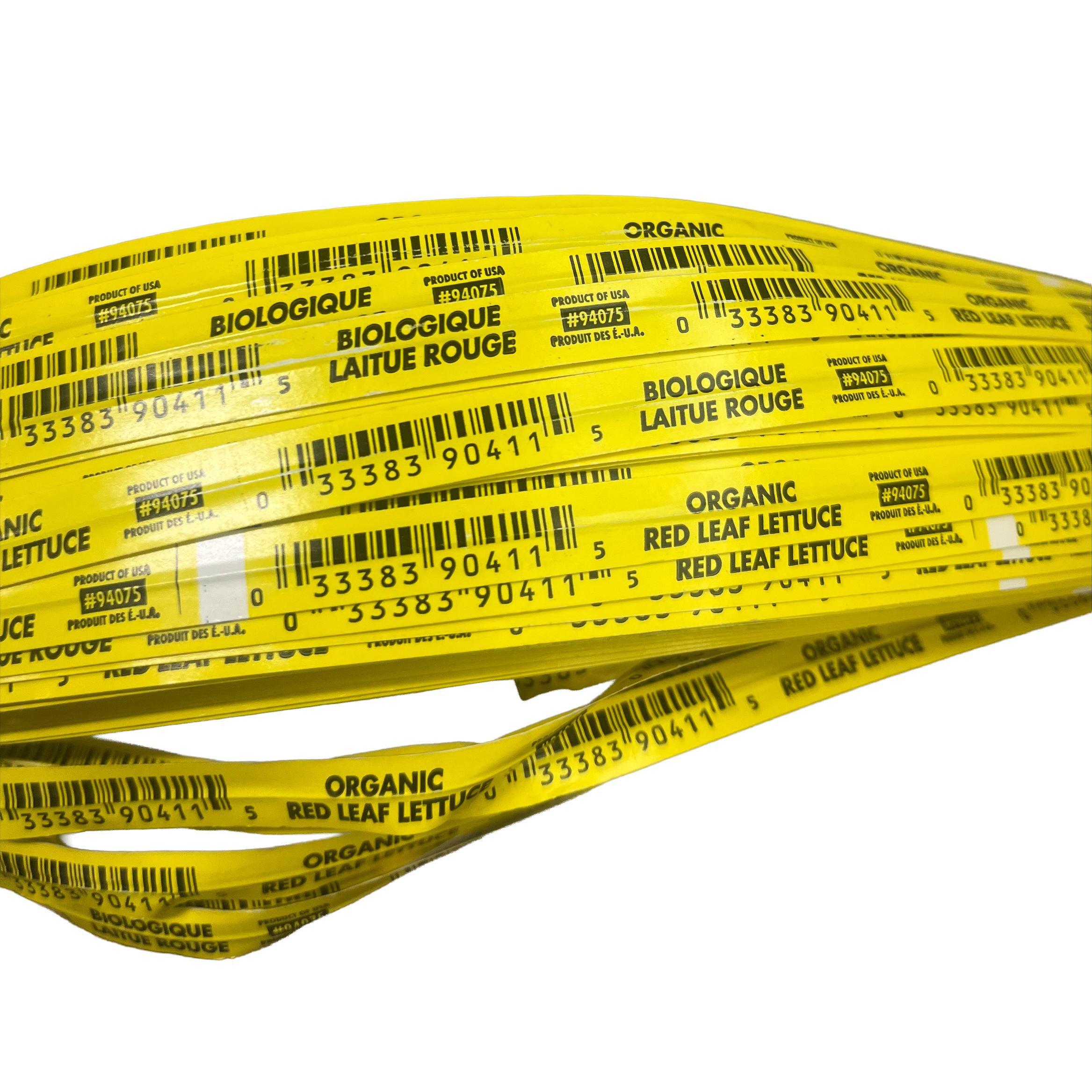 PLU 94075 Organic USA Grown Red Leaf Lettuce Twist Tie 20X.375 IN Black Yellow English & French UPC Codes 300/Bundle