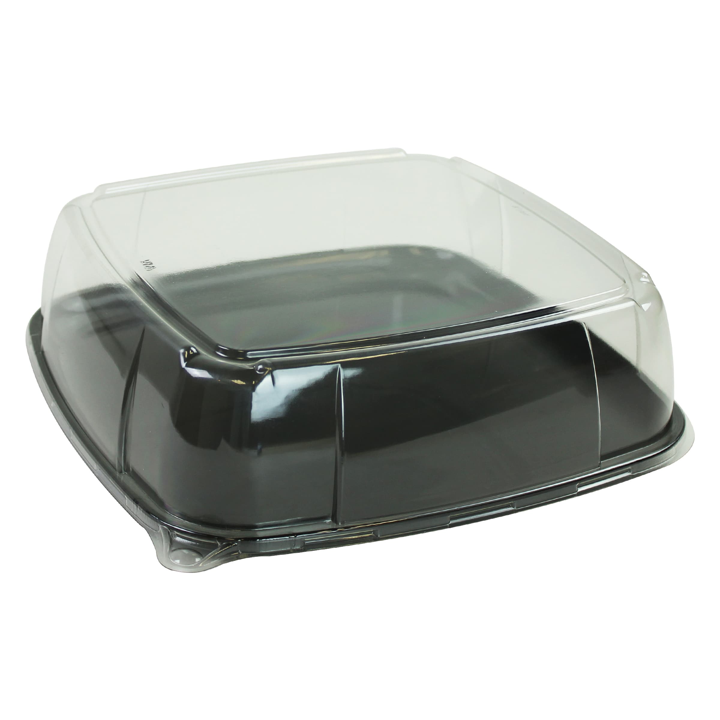 Mozaïk® Serving Tray Base & Lid Combo 14.10X14.10 IN PET PP Clear Black Microwave Safe 25/Case