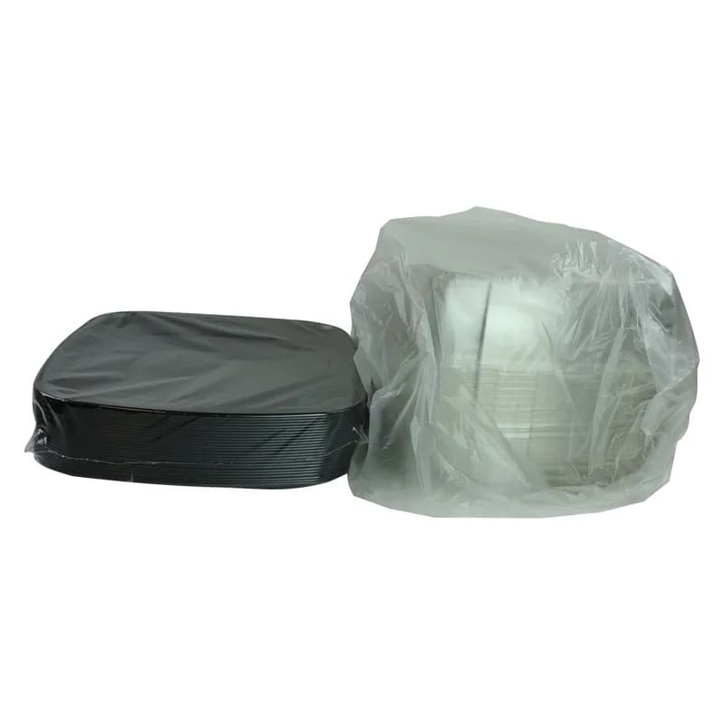 Mozaïk® Serving Tray Base & Lid Combo 14.10X14.10 IN PET PP Clear Black Microwave Safe 25/Case