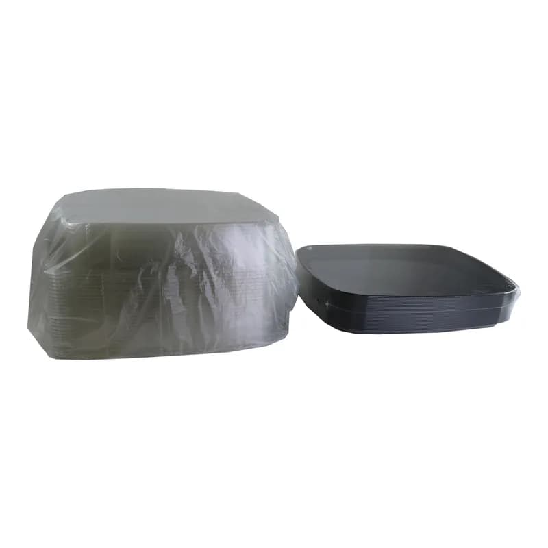 Mozaïk® Serving Tray Base & Lid Combo 16X16 IN PET PP Clear Black Square Microwave Safe 25/Case