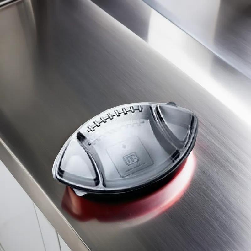 Take-Out Container Base & Lid Combo With Flat Lid 76 OZ Plastic Black Football 50/Case