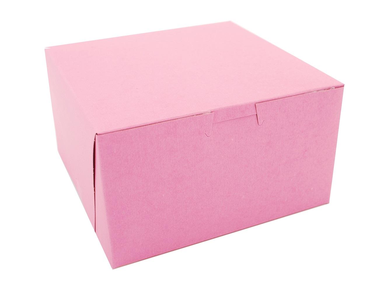 Bakery Box 7X7X4 IN CCNB Pink Square Lock Corner Tuck Top 250/Case