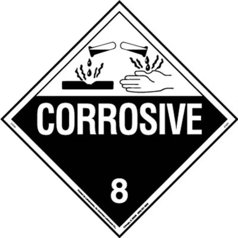 Placard Corrosive 8 Black White Vinyl Removable 1/Each
