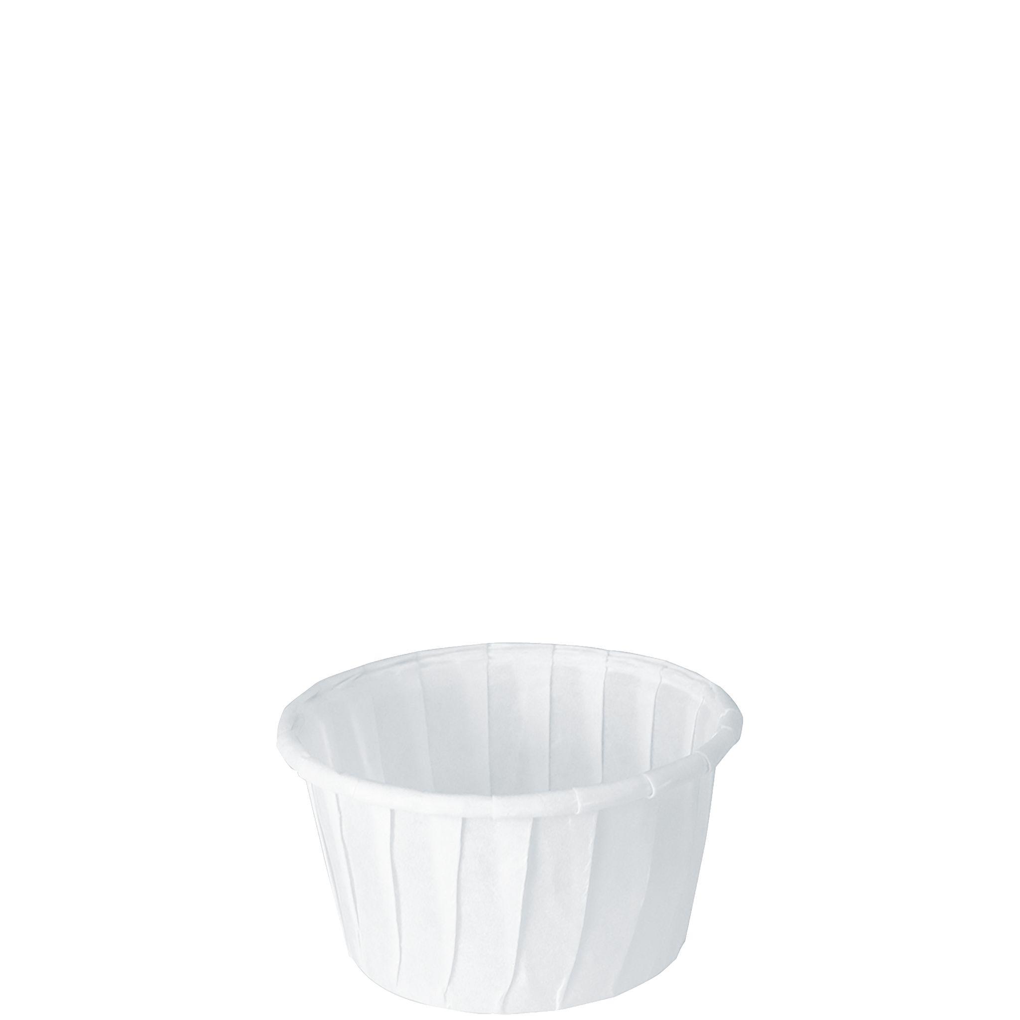 Solo® Souffle & Portion Cup Pleated 1.25 OZ Dry Wax Paper White 250 Count/Bag 20 Bags/Case 5000 Count/Case