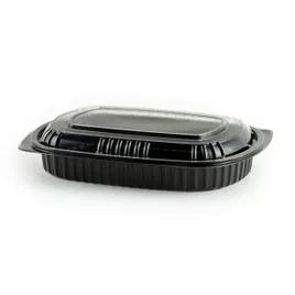 Half Rib Take-Out Container Base & Lid Combo 32 OZ PET Black Clear Microwave Safe Anti-Fog 125/Case