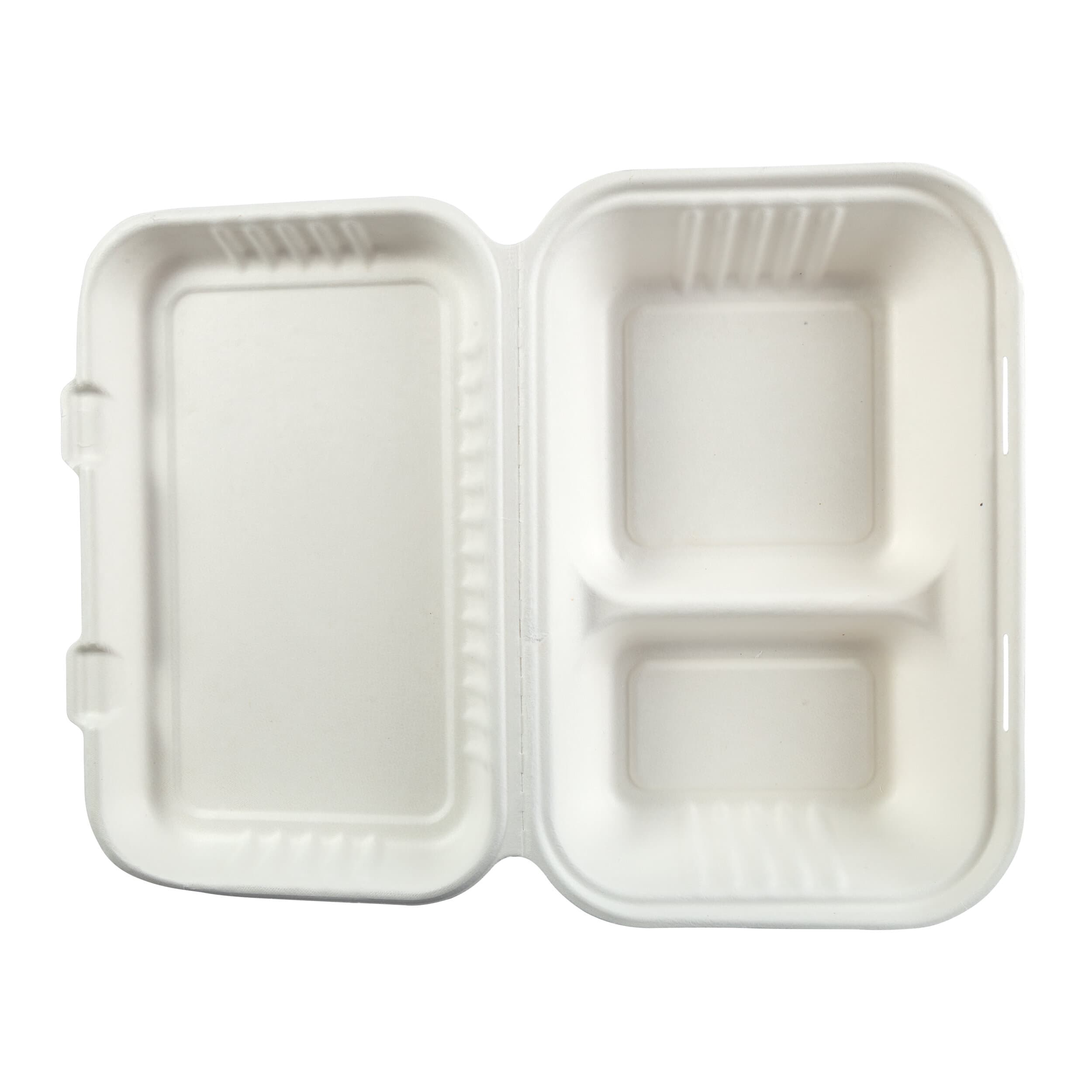 PrimeWare® Take-Out Container Hinged 9X9 IN 2 Compartment Molded Fiber White 125 Count/Pack 2 Packs/Case 250 Count/Case
