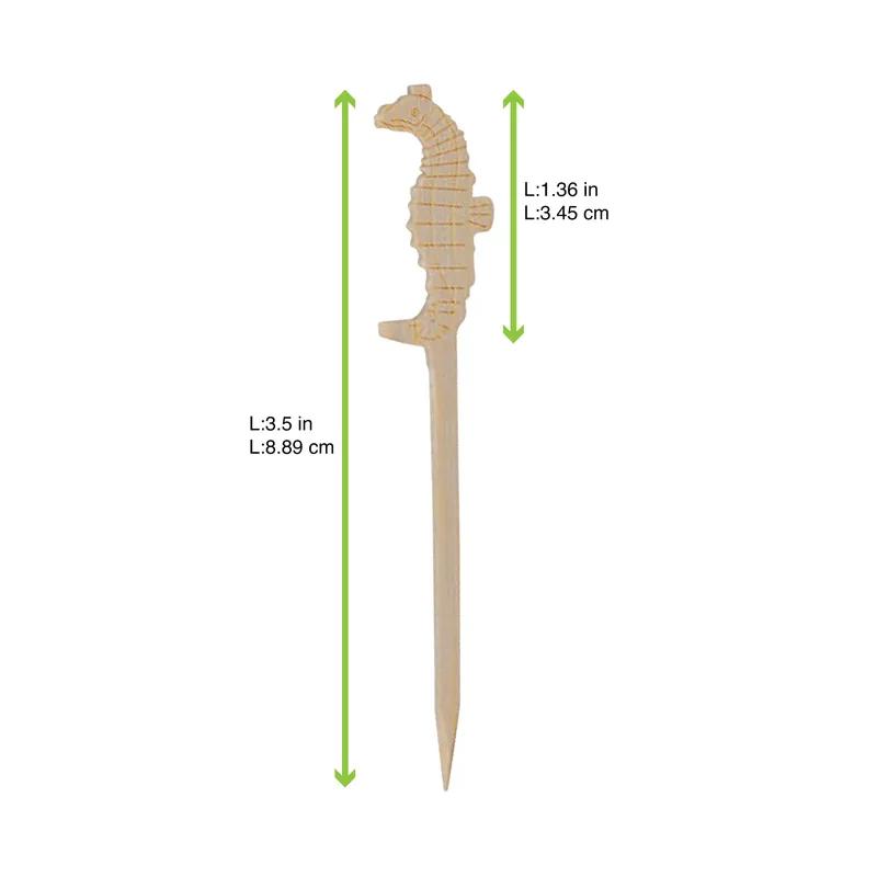 Seahorse Pick 3.5 IN Bamboo Natural 100 Count/Pack 20 Packs/Case 2000 Count/Case