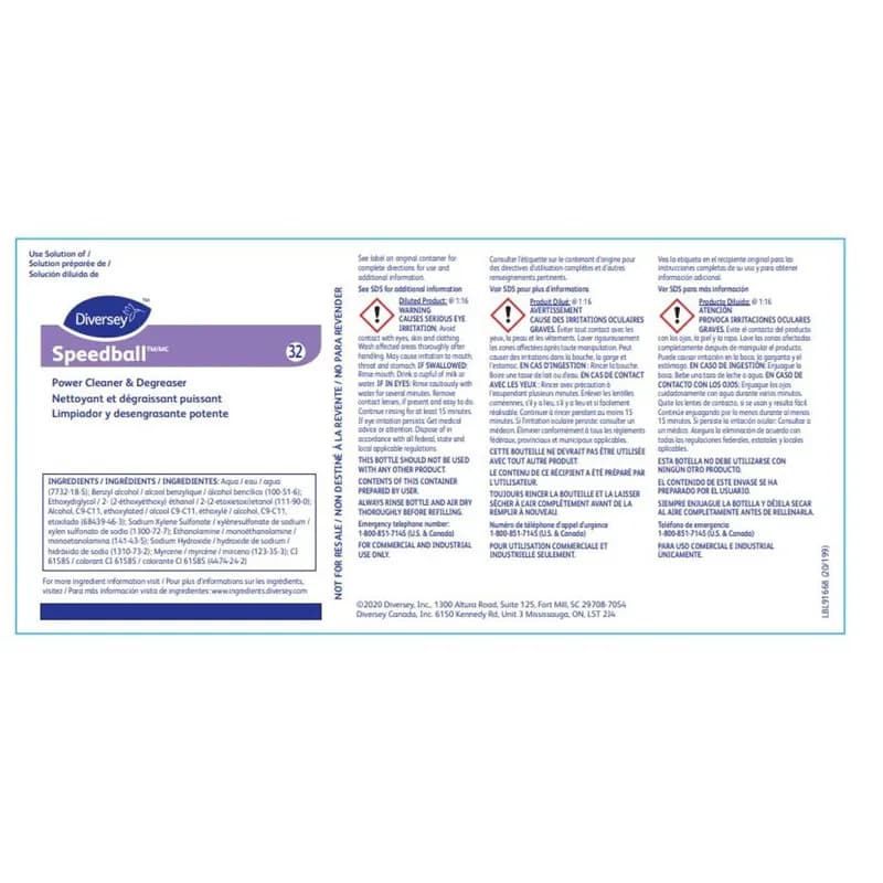 Speedball 2000 Power Cleaner & Degreaser Product Label 1/Each