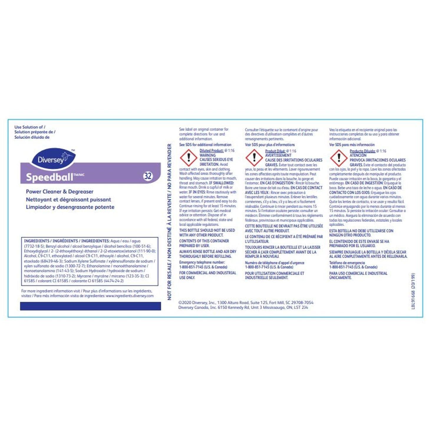 Speedball 2000 Power Cleaner & Degreaser Product Label 1/Each
