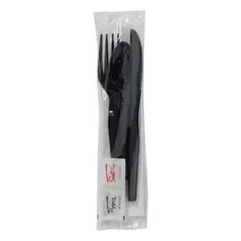 Dixie® 6PC Cutlery Kit PS Black Heavyweight With White 1PLY Napkin,Fork,Knife,Teaspoon,Salt & Pepper 250/Case