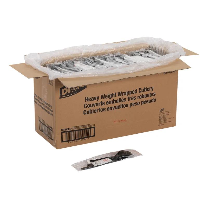 Dixie® 6PC Cutlery Kit PS Black Heavyweight Wrapped With White 1PLY Napkin,Fork,Knife,Teaspoon,Salt & Pepper 250/Case