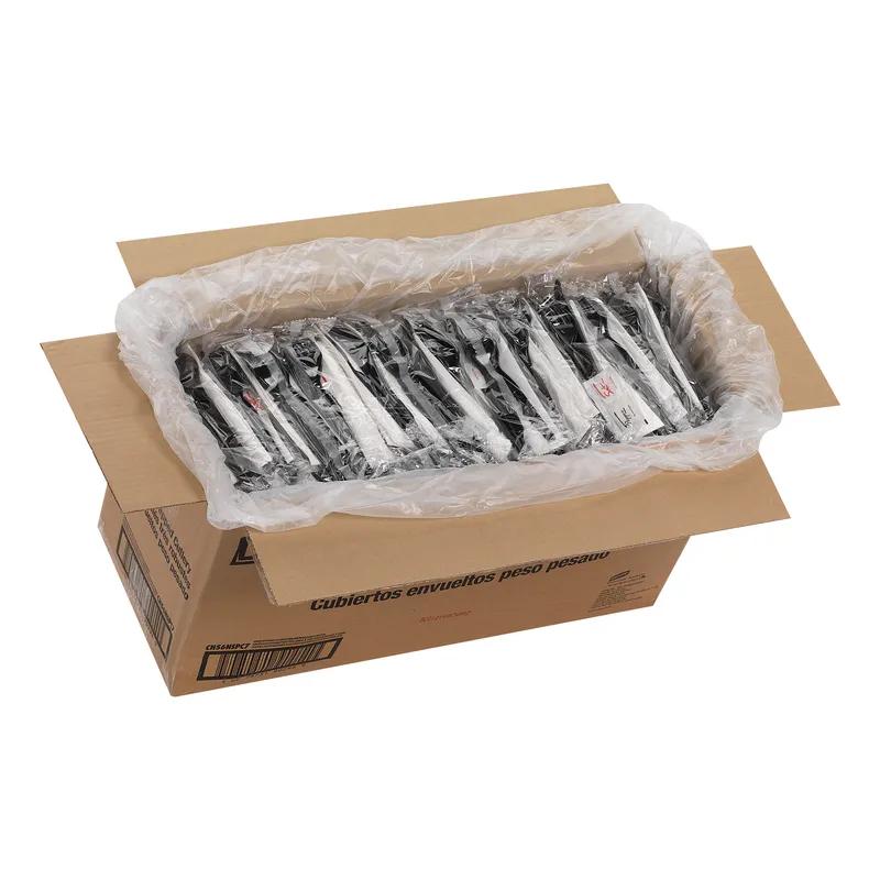 Dixie® 6PC Cutlery Kit PS Black Heavyweight Wrapped With White 1PLY Napkin,Fork,Knife,Teaspoon,Salt & Pepper 250/Case