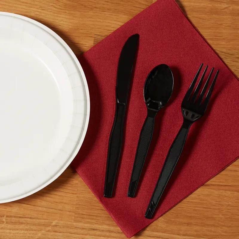 Dixie® 6PC Cutlery Kit PS Black Heavyweight Wrapped With White 1PLY Napkin,Fork,Knife,Teaspoon,Salt & Pepper 250/Case