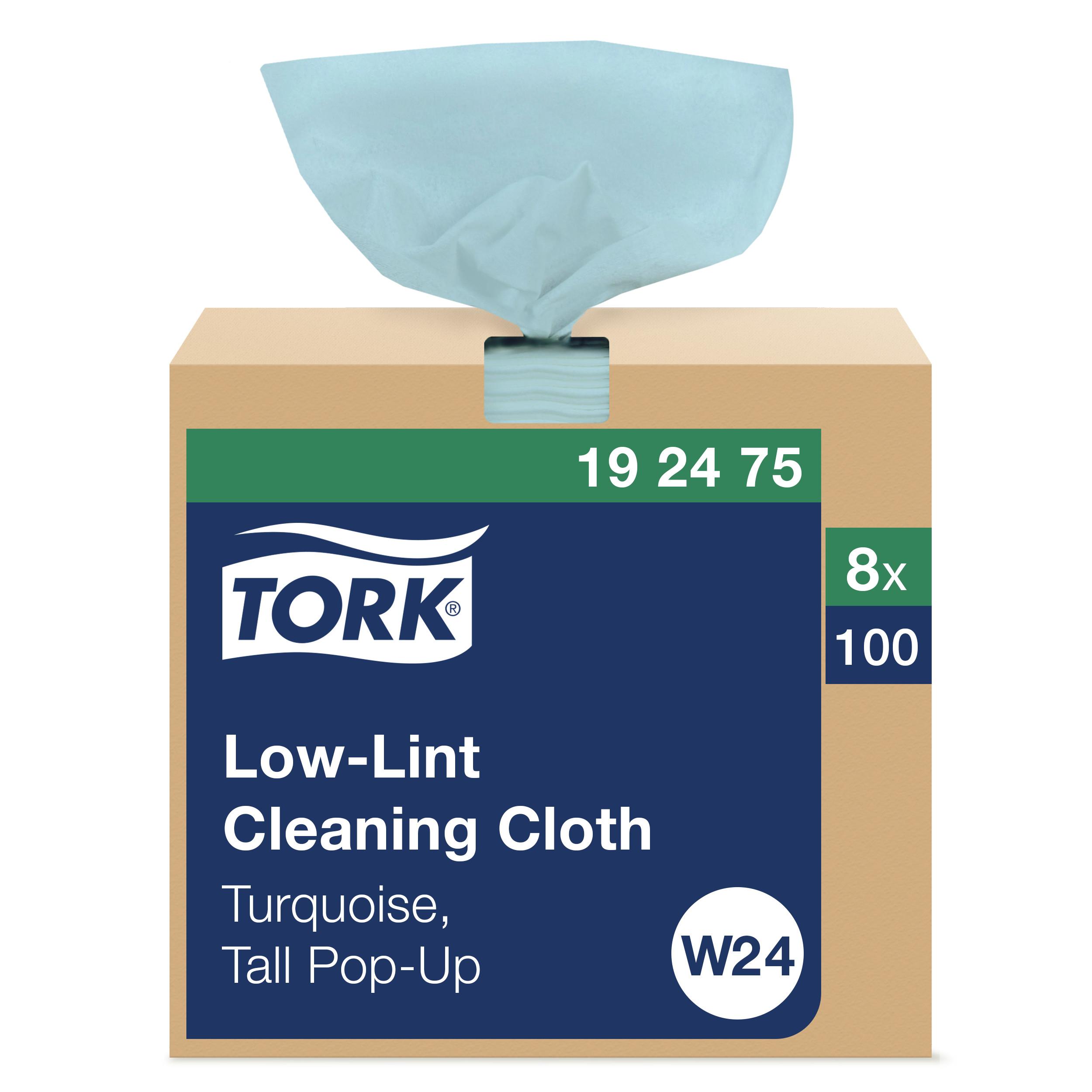 Tork W24 Cleaning Cloth 16.5X9 IN 1 Non-Woven Paper Turquoise Pop-Up Box Premium Refill Low Lint 100 Count/Box 8 Box/Case