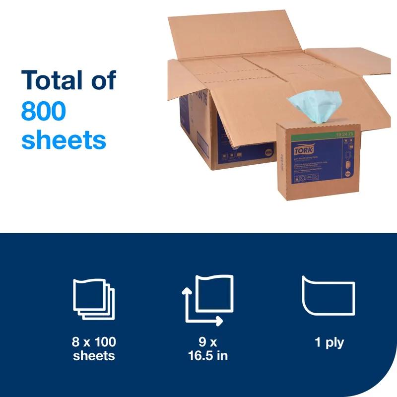 Tork W24 Cleaning Cloth 16.5X9 IN 1 Non-Woven Paper Turquoise Pop-Up Box Premium Refill Low Lint 100 Count/Box 8 Box/Case