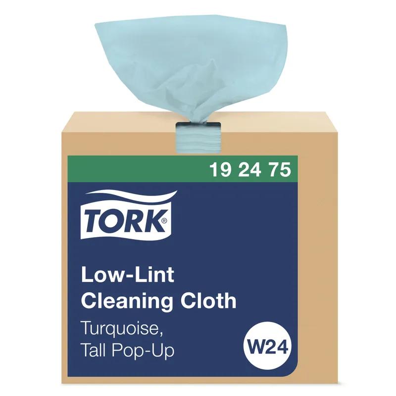Tork W24 Cleaning Cloth 16.5X9 IN 1 Non-Woven Paper Turquoise Pop-Up Box Premium Refill Low Lint 100 Count/Box 8 Box/Case