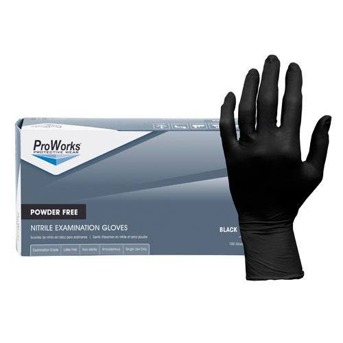 ProWorks® Gloves Medium (MED) Black 5MIL Nitrile Disposable Powder-Free Latex Free 1000/Case