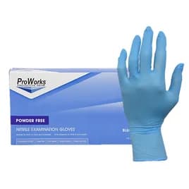 ProWorks® Gloves Medium (MED) Blue Nitrile Powder-Free Ambidextrous 100 Count/Box 10 Box/Case