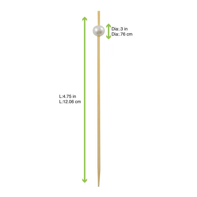 Pick 4.75 IN Bamboo Natural With White Pearl 100 Count/Pack 20 Packs/Case 2000 Count/Case