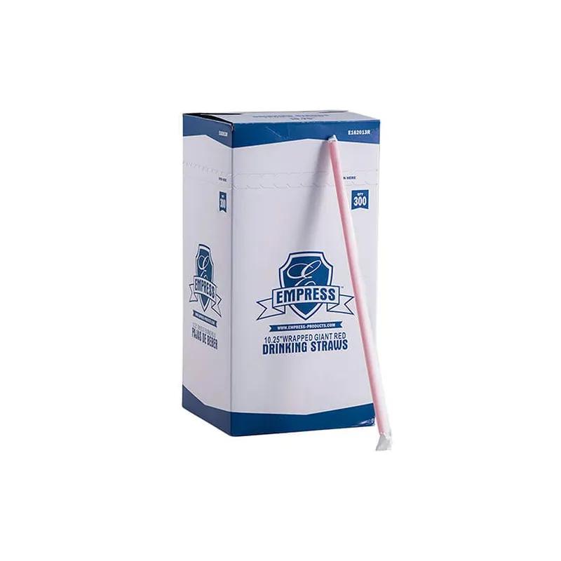 Giant Straw 10.25 IN Plastic Red Wrapped 300 Count/Box 4 Box/Case