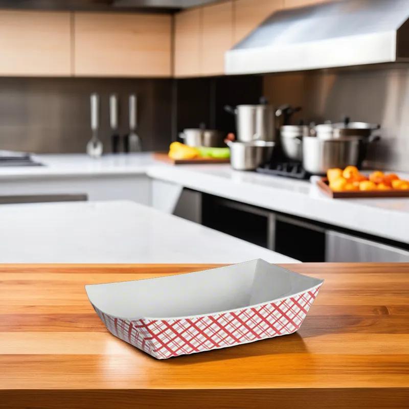 Food Tray 2.5 LB Red White Check 500/Case