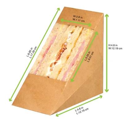 Sandwich Wedge 4.8X2.8X4.8 IN Corrugated Paperboard PET Kraft With Window 50 Count/Pack 10 Packs/Case 500 Count/Case