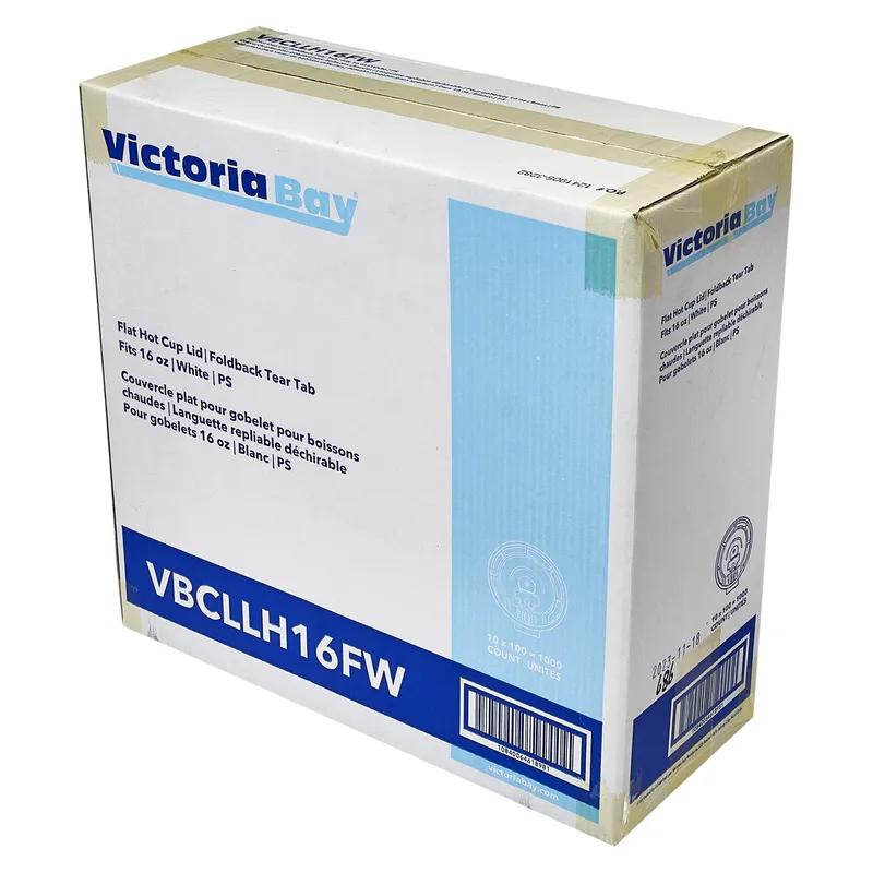 Victoria Bay Lid Flat 92MM PS White Round For Hot 10 OZ Squat - 24 OZ Cup Fold Back Tear Tab 100 Count/Pack 10 Packs/Case