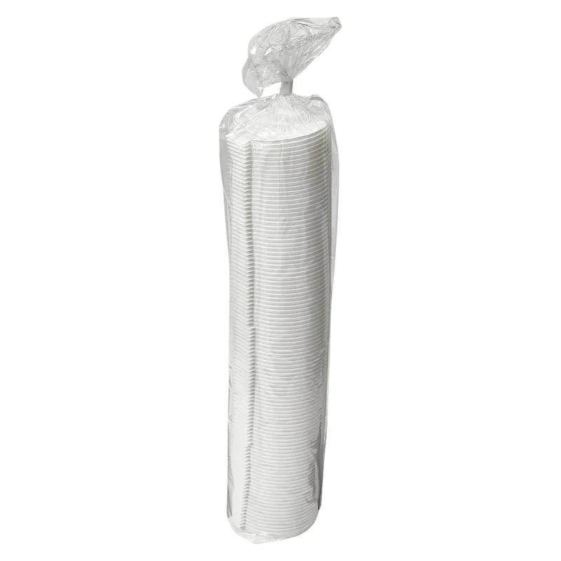 Victoria Bay Lid Flat 92MM PS White Round For Hot 10 OZ Squat - 24 OZ Cup Fold Back Tear Tab 100 Count/Pack 10 Packs/Case