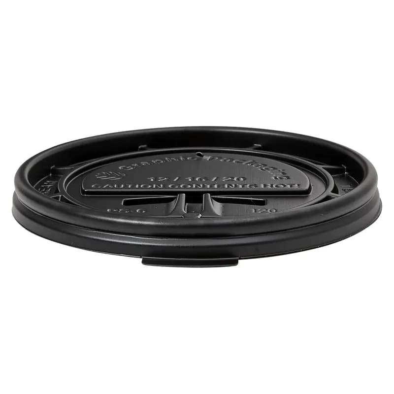Victoria Bay Lid Flat 92MM PS Black For Hot 10 OZ Squat - 24 OZ Cup Fold Back Tear Tab 100 Count/Pack 10 Packs/Case