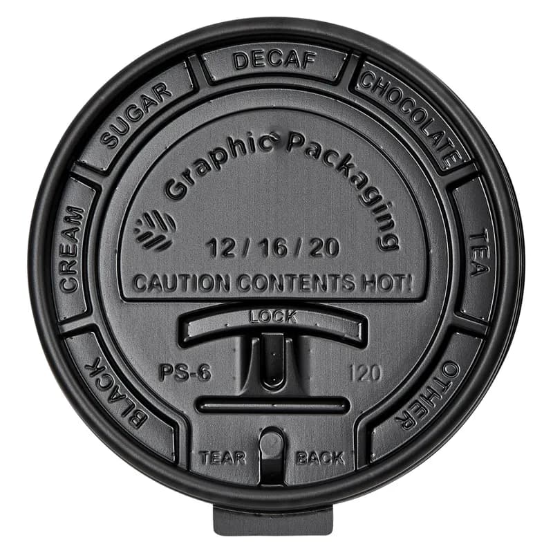 Victoria Bay Lid Flat 92MM PS Black For Hot 10 OZ Squat - 24 OZ Cup Fold Back Tear Tab 100 Count/Pack 10 Packs/Case