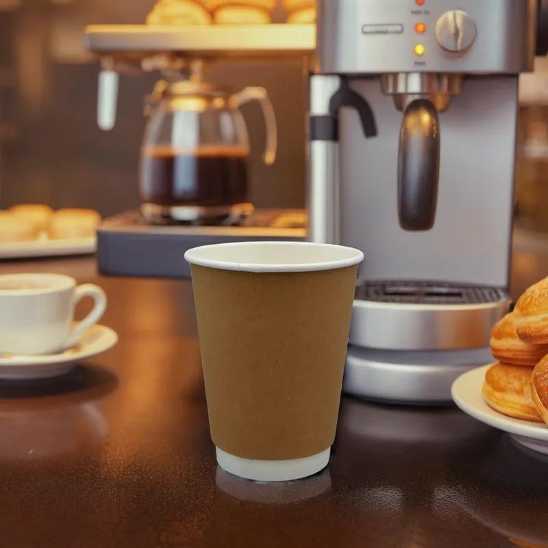 Victoria Bay Hot Cup 12 OZ Double Wall Poly-Coated Paper Kraft Round 500/Case