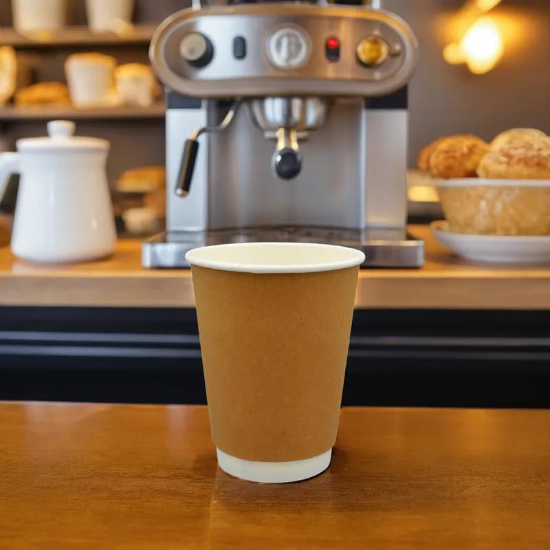 Victoria Bay Hot Cup 12 OZ Double Wall Poly-Coated Paper Kraft Round 500/Case