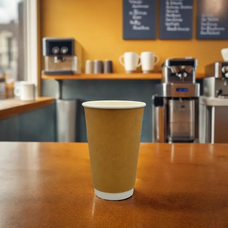 Victoria Bay Hot Cup 16 OZ Double Wall Poly-Coated Paper Kraft Round 25 Count/Pack 20 Packs/Case 500 Count/Case