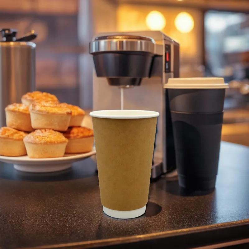 Victoria Bay Hot Cup 16 OZ Double Wall Poly-Coated Paper Kraft Round 25 Count/Pack 20 Packs/Case 500 Count/Case