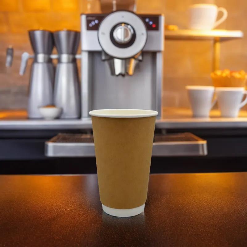 Victoria Bay Hot Cup 16 OZ Double Wall Poly-Coated Paper Kraft Round 25 Count/Pack 20 Packs/Case 500 Count/Case