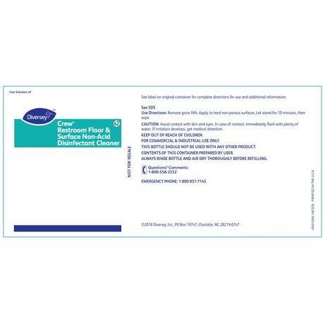 Crew® #42 Restroom Floor & Surface Non-Acid Disinfectant Cleaner Product Label For Bottle 1/Each