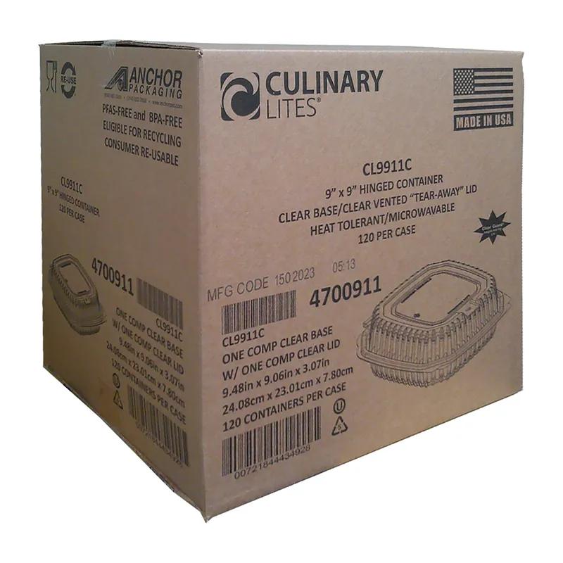 Culinary Lites Take-Out Container Hinged 9X9 IN Plastic Square 120/Case