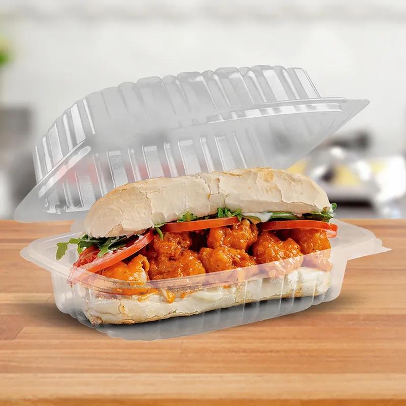 Culinary Classics® Take-Out Container Hinged 9X6 IN PP Clear Rectangle Microwave Safe Anti-Fog 120/Case