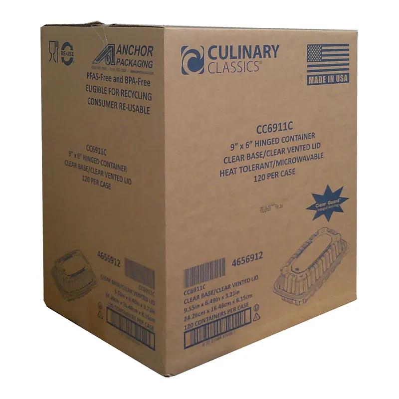 Culinary Classics® Take-Out Container Hinged 9X6 IN PP Clear Rectangle Microwave Safe Anti-Fog 120/Case