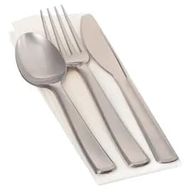 Silver Look 4PC Cutlery Kit PS With Napkin,Fork,Knife,Teaspoon 100/Case