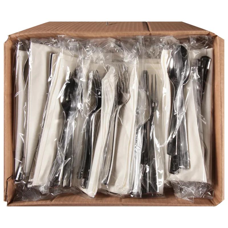 Silver Look 4PC Cutlery Kit PS With Napkin,Fork,Knife,Teaspoon 100/Case