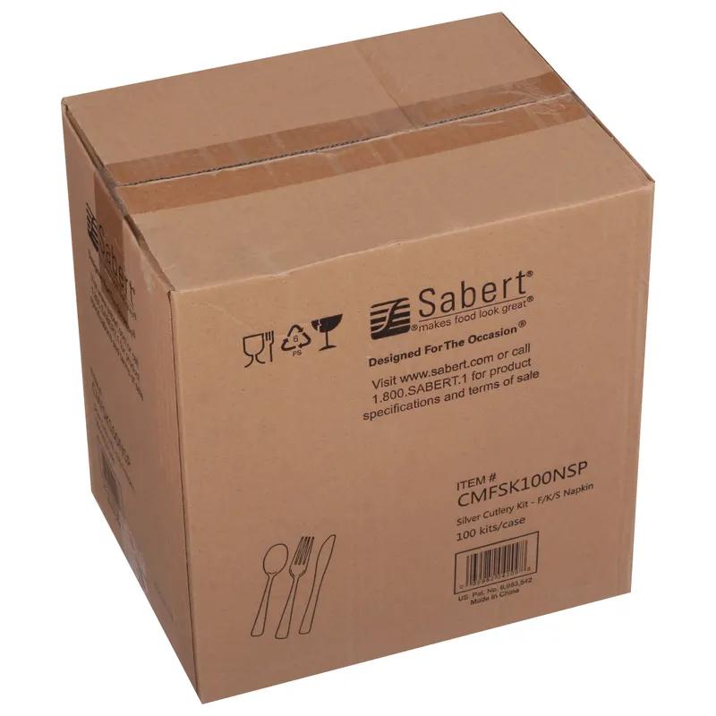 Silver Look 4PC Cutlery Kit PS With Napkin,Fork,Knife,Teaspoon 100/Case